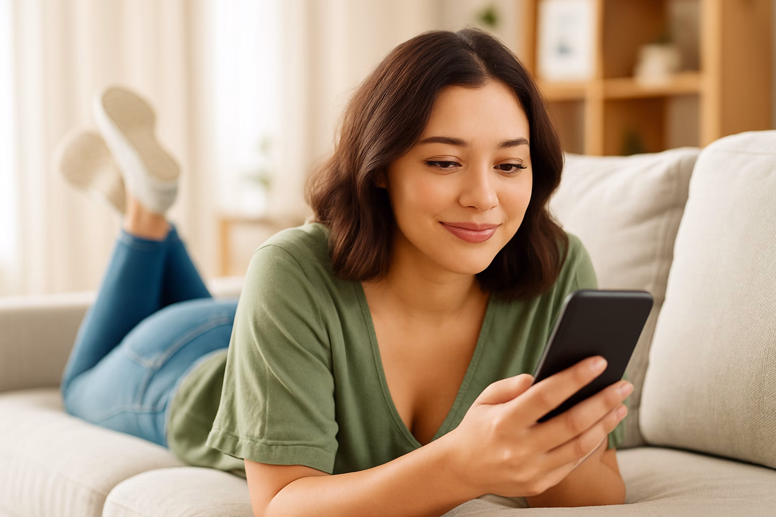 Mujer realizando una compra de planes corporales online